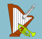 Dibujo Arpa, flauta y trompeta pintado por esteban