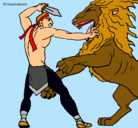 Dibujo Gladiador contra león pintado por gabyy