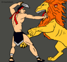 Dibujo Gladiador contra león pintado por hans