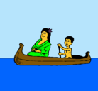Dibujo Madre e hijo en canoa pintado por maura