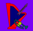 Dibujo Arpa, flauta y trompeta pintado por franchesca