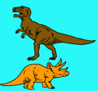 Dibujo Triceratops y tiranosaurios rex pintado por RICARDO