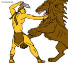 Dibujo Gladiador contra león pintado por marianela
