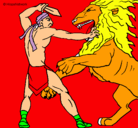 Dibujo Gladiador contra león pintado por christina