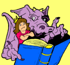 Dibujo Dragón, chica y libro pintado por martuka