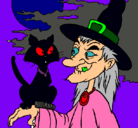 Dibujo Bruja y gato pintado por uriel