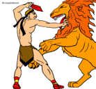 Dibujo Gladiador contra león pintado por male