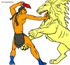 Dibujo Gladiador contra león pintado por juag