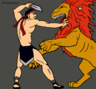 Dibujo Gladiador contra león pintado por lj