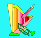 Dibujo Arpa, flauta y trompeta pintado por laura