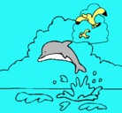 Dibujo Delfín y gaviota pintado por delfi