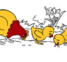 Dibujo Gallina y pollitos pintado por pollito