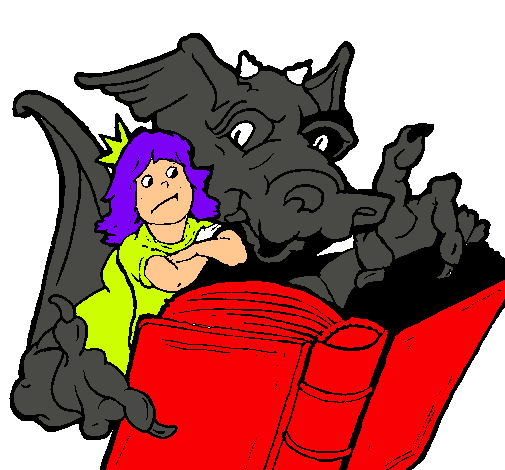 Dragón, chica y libro