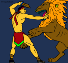 Dibujo Gladiador contra león pintado por edgar