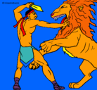 Dibujo Gladiador contra león pintado por javiera