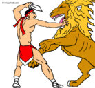 Dibujo Gladiador contra león pintado por cjaker