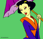 Dibujo Geisha con paraguas pintado por David