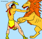 Dibujo Gladiador contra león pintado por memo