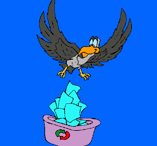 Águila reciclando