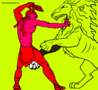Dibujo Gladiador contra león pintado por polo