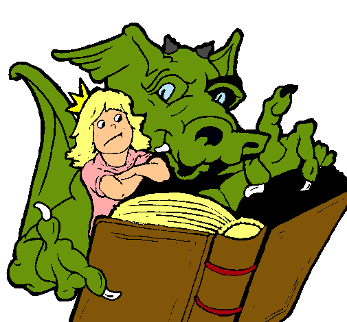 Dragón, chica y libro