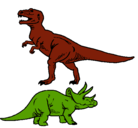 Dibujo Triceratops y tiranosaurios rex pintado por dinotron