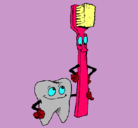 Dibujo Muela y cepillo de dientes pintado por lidia