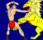 Dibujo Gladiador contra león pintado por RAFA
