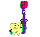 Dibujo Muela y cepillo de dientes pintado por cliniden