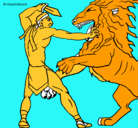 Dibujo Gladiador contra león pintado por johan