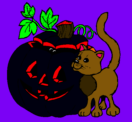 Calabaza y gato