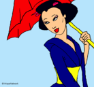 Dibujo Geisha con paraguas pintado por Oriolana