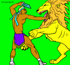 Dibujo Gladiador contra león pintado por h1n1
