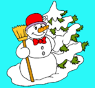 Dibujo Muñeco de nieve y árbol navideño pintado por dianapop