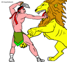 Dibujo Gladiador contra león pintado por emilio