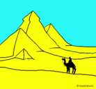 Dibujo Paisaje con pirámides pintado por camello