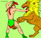 Dibujo Gladiador contra león pintado por alan
