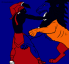 Dibujo Gladiador contra león pintado por victor