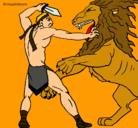 Dibujo Gladiador contra león pintado por pacaya