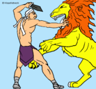 Dibujo Gladiador contra león pintado por vianey