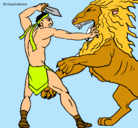 Dibujo Gladiador contra león pintado por angel