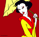 Dibujo Geisha con paraguas pintado por getse