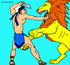Dibujo Gladiador contra león pintado por lucia