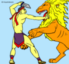 Dibujo Gladiador contra león pintado por valentino