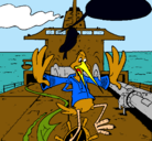 Dibujo Cigüeña en un barco pintado por patito