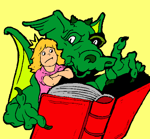 Dragón, chica y libro