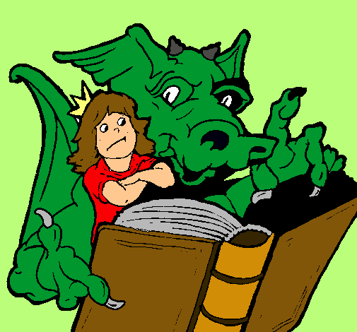 Dragón, chica y libro