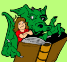Dibujo Dragón, chica y libro pintado por santy