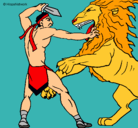 Dibujo Gladiador contra león pintado por sandy
