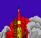 Dibujo Lanzamiento cohete pintado por gatito